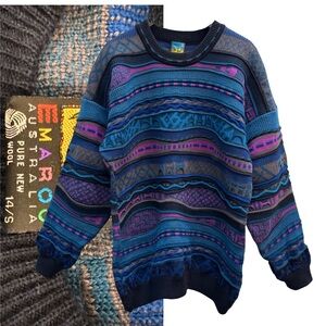 90s Vintage EMAROO Heavy Wool Sweater COOGI STYLE Australia 3D Textured SZ 14 S